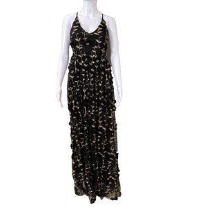 Altar'd State Arabella 3D embroidered Floral Maxi Dress Small BLACK/Gold EUC